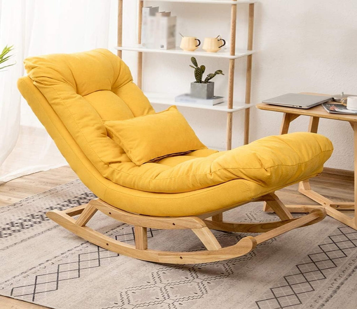 Caliste Natural Finish Handmade Wooden Rocking Chair (Yellow)