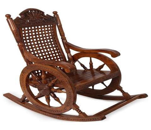 Sheesham Wood Traditional Carved Design Wooden Rocking Chair