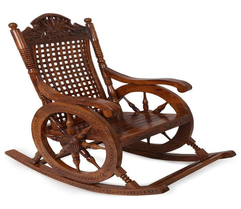 Sheesham Wood Traditional Carved Design Wooden Rocking Chair