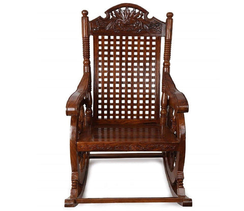 Sheesham Wood Traditional Carved Design Wooden Rocking Chair