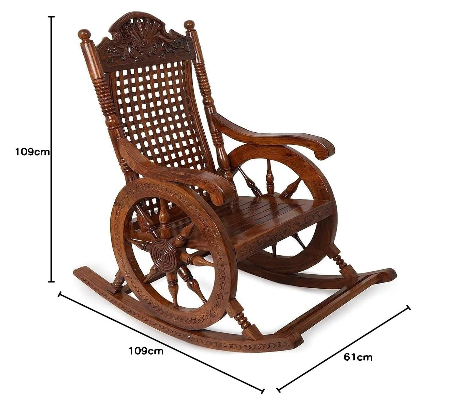 Sheesham Wood Traditional Carved Design Wooden Rocking Chair