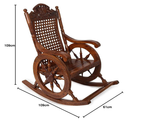 Sheesham Wood Traditional Carved Design Wooden Rocking Chair