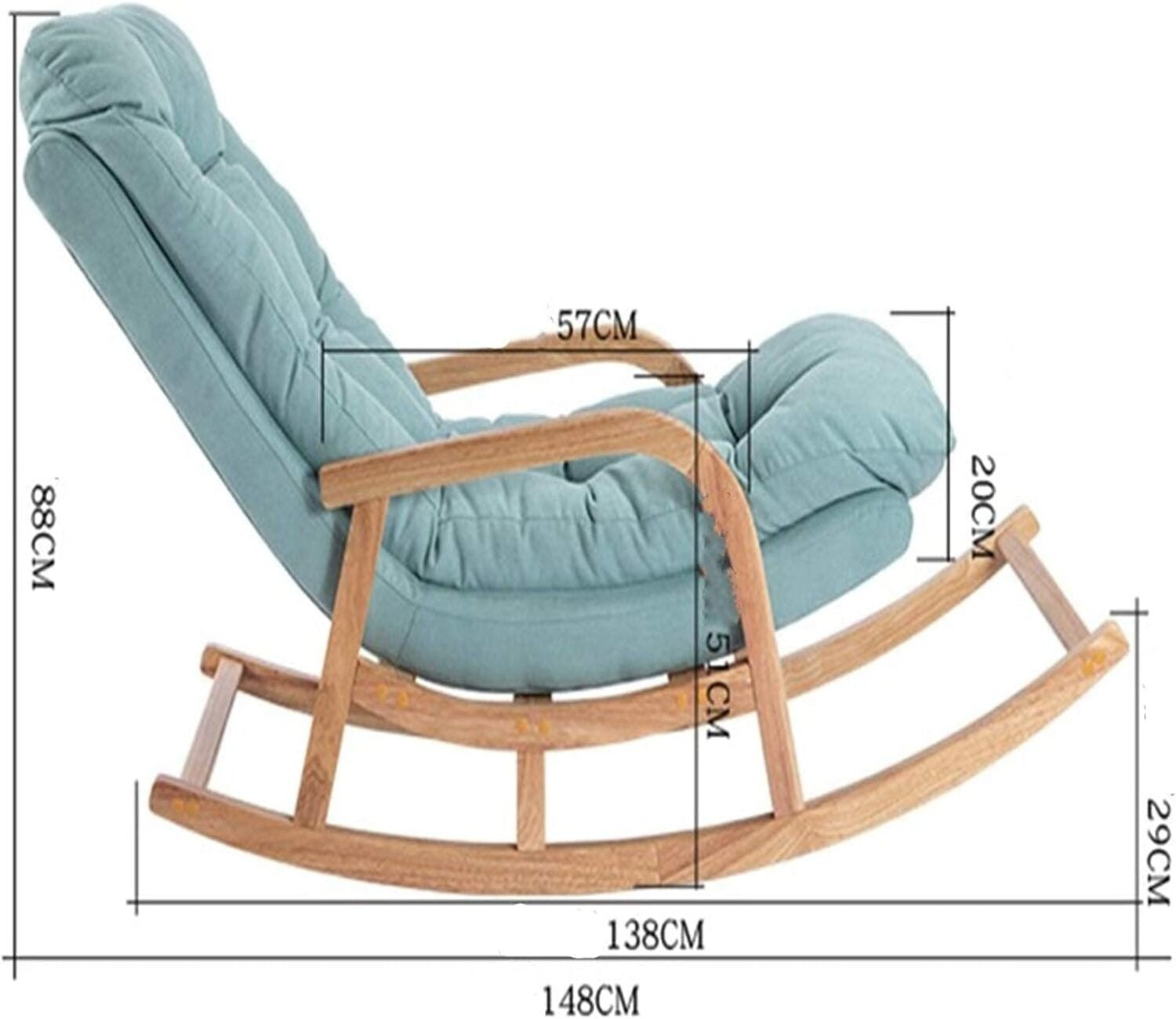 Kingston Teak Wood Sea Green Rocking Chair with Footrest