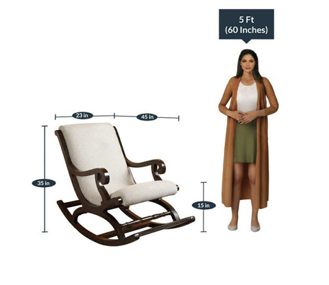 Walnut Finish Comfortable Cushioned Wooden Beige Rocking Chair