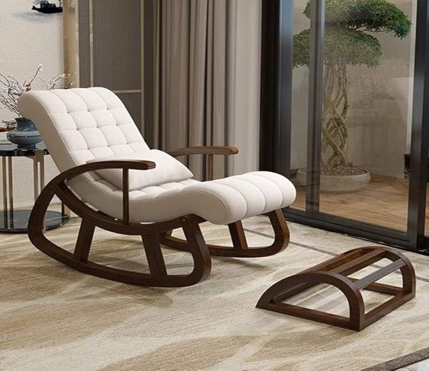 Dylan Walnut Finish Handmade Wooden Rocking Chair (Ivory)
