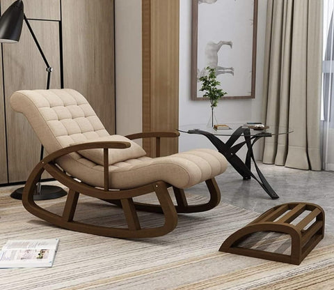 Dylan Walnut Finish Handmade Wooden Rocking Chair (Beige)