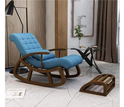 Dylan Walnut Finish Handmade Wooden Rocking Chair (Blue)