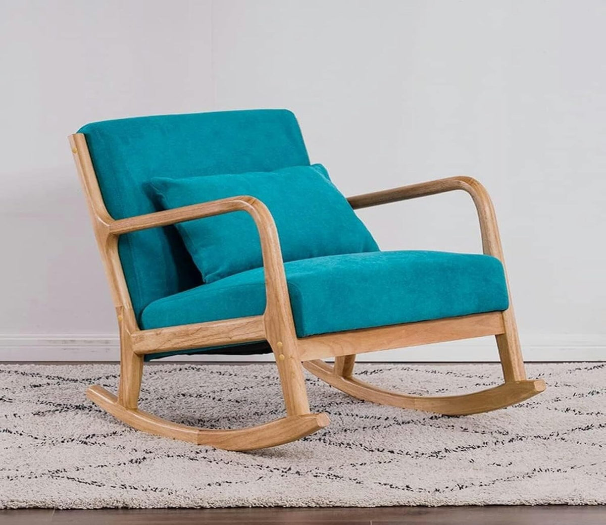 Breanna Handmade Teak Wood Natural Finish Rocking Chair (Blue)