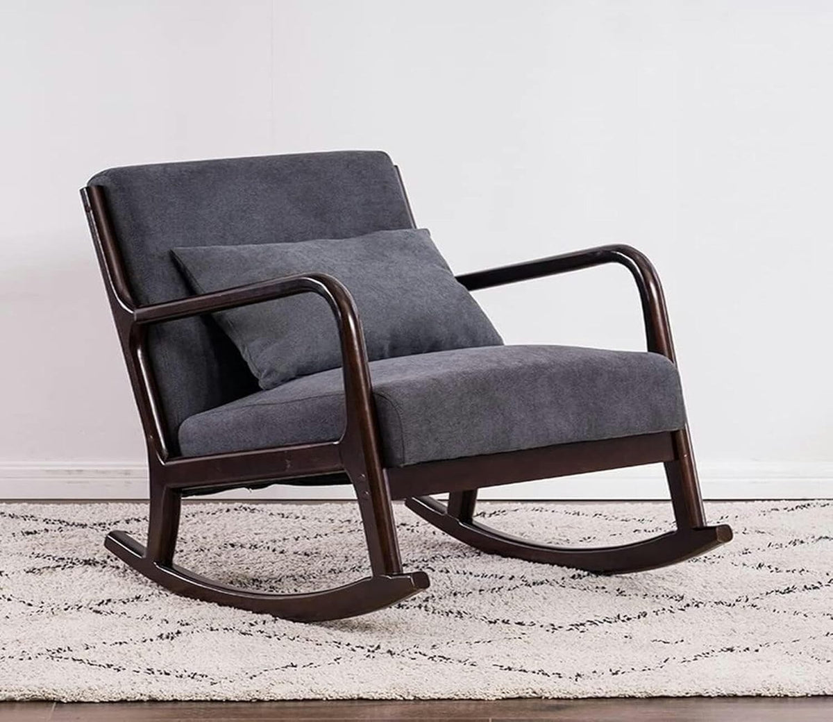 Rowan Handmade Teak Wood Walnut Finish Rocking Chair (Grey)