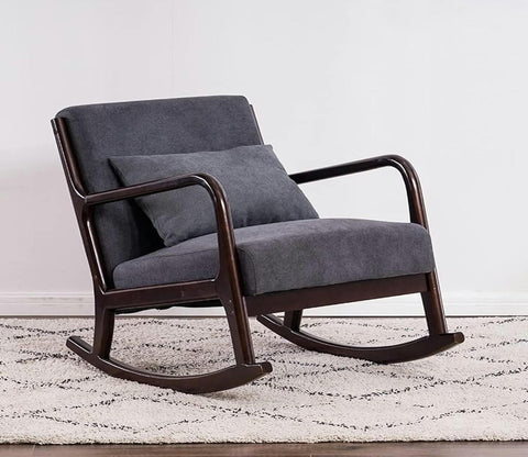 Rowan Handmade Teak Wood Walnut Finish Rocking Chair (Grey)