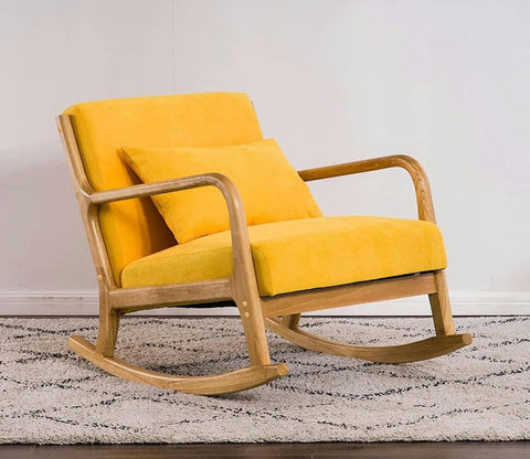 Breanna Handmade Teak Wood Natural Finish Rocking Chair (Yellow)