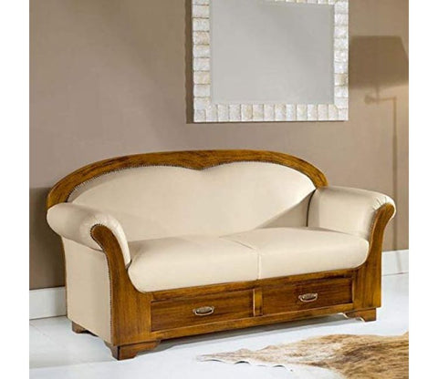 Honey Finish Cushioned Wooden Sofa Chair with Backrest