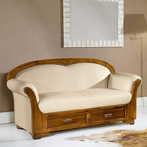 Honey Finish Cushioned Wooden Sofa Chair with Backrest