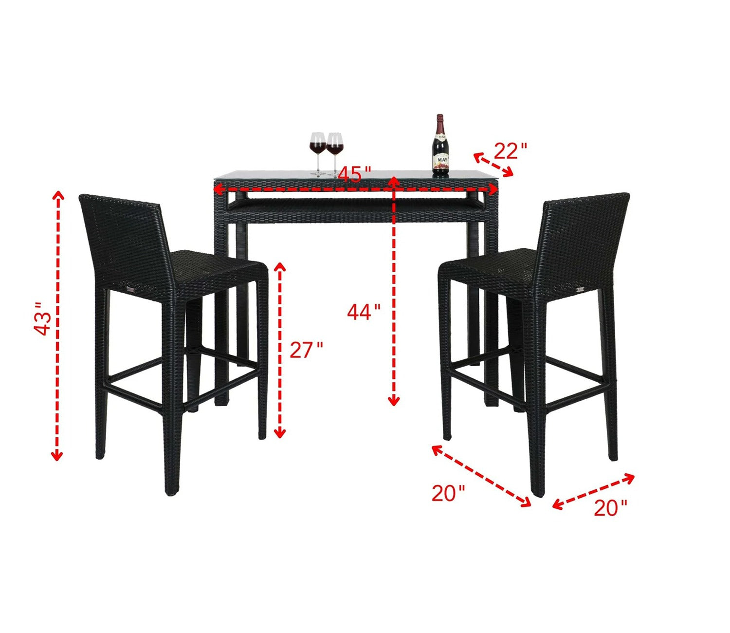 Black Rattan And Wicker Aarva 2 Seater Outdoor Bar Set