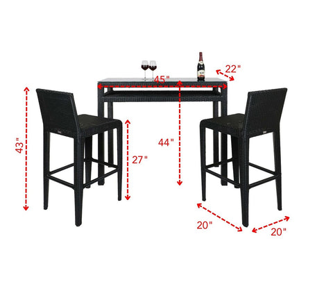 Black Rattan And Wicker Aarva 2 Seater Outdoor Bar Set