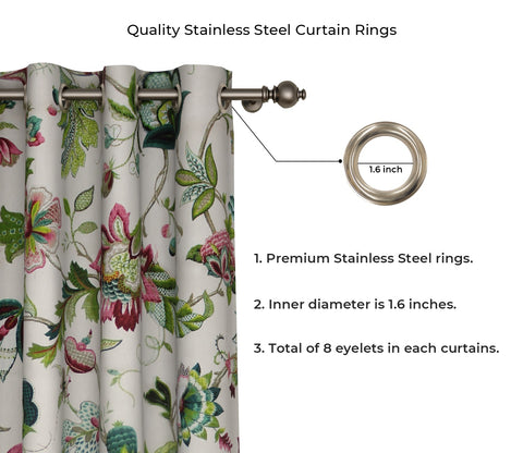 Rose Vineyard Floral Printed Set of 2 Cotton Black Out 7ft Door Curtain (84x54)