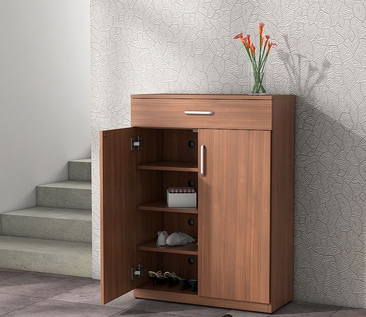 Kosmo Liberty Engineered Wood Shoe Rack in Natural Teak Finish