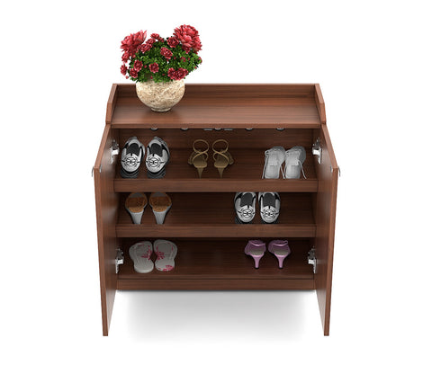 Kosmo Minima Delux Rigato Engineered Wood Shoe Rack in Natural Teak Finish