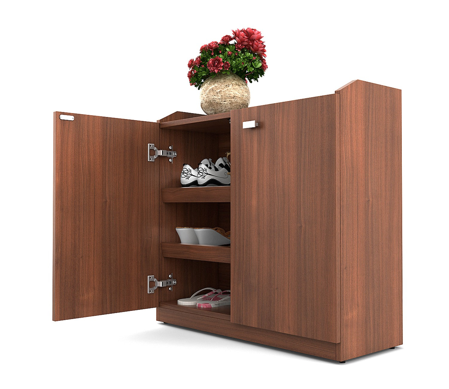 Kosmo Minima Delux Rigato Engineered Wood Shoe Rack in Natural Teak Finish