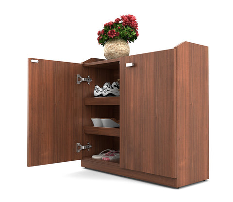 Kosmo Minima Delux Rigato Engineered Wood Shoe Rack in Natural Teak Finish
