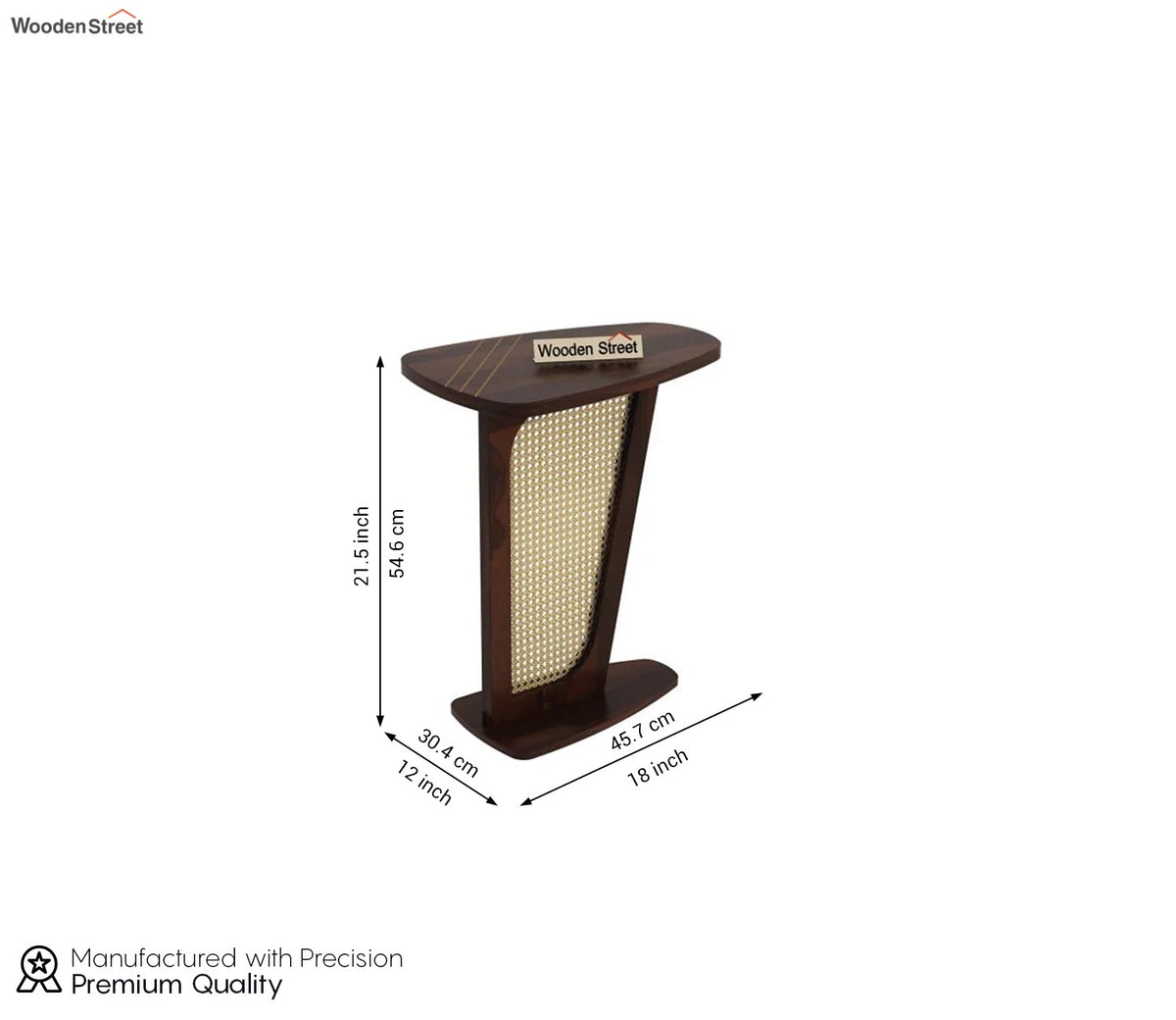 Nitya Sheesham Wood Brass Inlay Side and End Table with Cane (Walnut Finish)