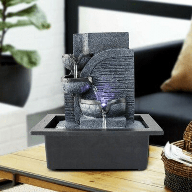 Trueliving Grey Modern Blue LED Water Fountain Table Top ‎13L x 13W x 21H Centimeters