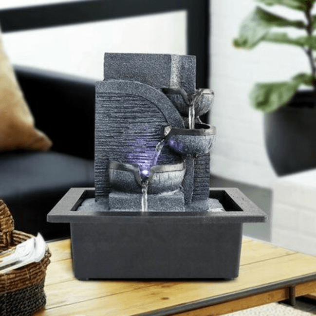 Trueliving Grey Modern Blue LED Water Fountain Table Top ‎13L x 13W x 21H Centimeters