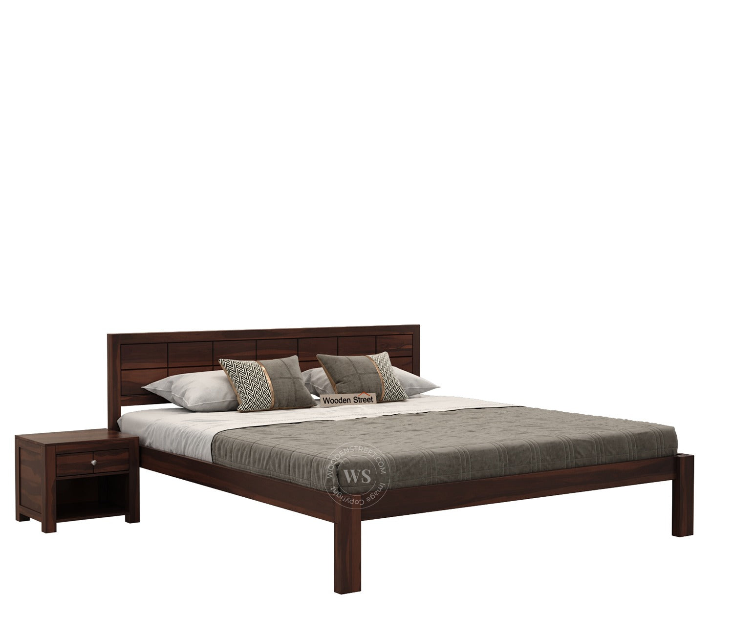 Brixton Sheesham Wood Bed Without Storage (King Size, Walnut Finish)