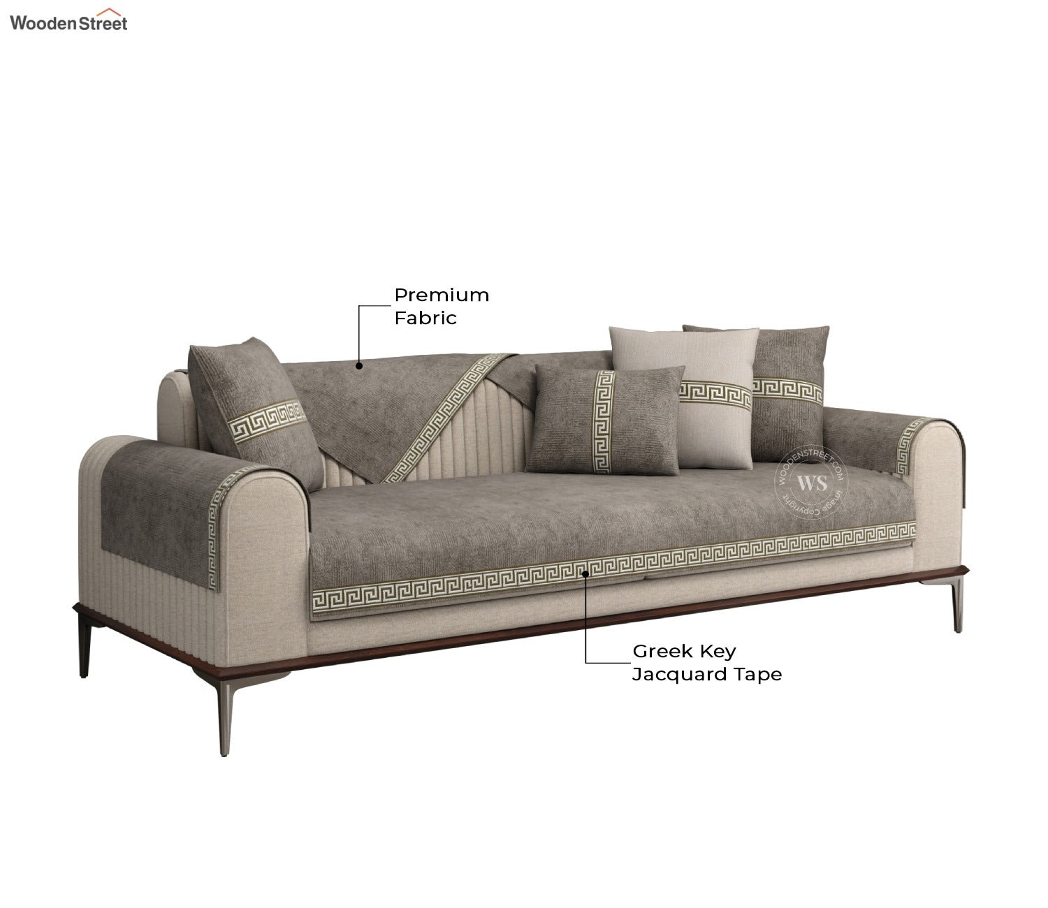 Kingston 3 Seater Premium Sofa Cover - Set of 9 (Latte Beige)