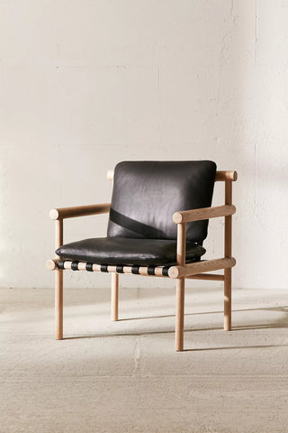 Trueliving_Leather Dowel Arm Chair_Black_H 30.5 X L 26.5 X D 24