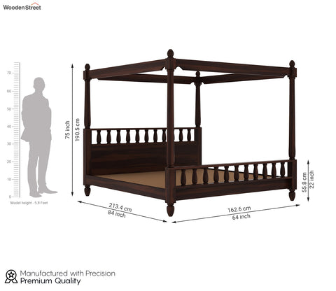 Allure Poster Bed Without Storage (Queen Size, Walnut Finish)