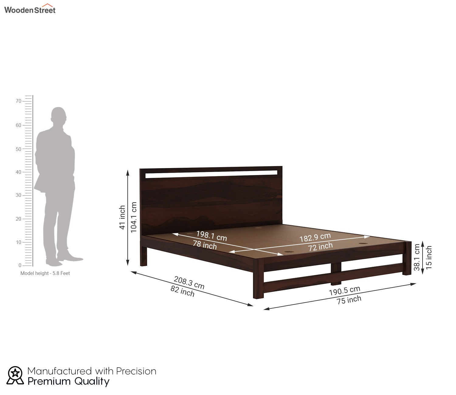 Bacon Bed without Storage (King Size, Walnut Finish)