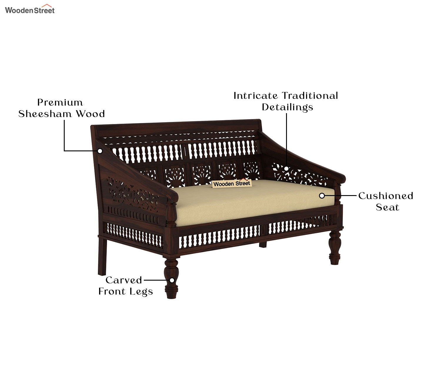 Alanis 2 Seater Wooden Sofa (Walnut Finish)