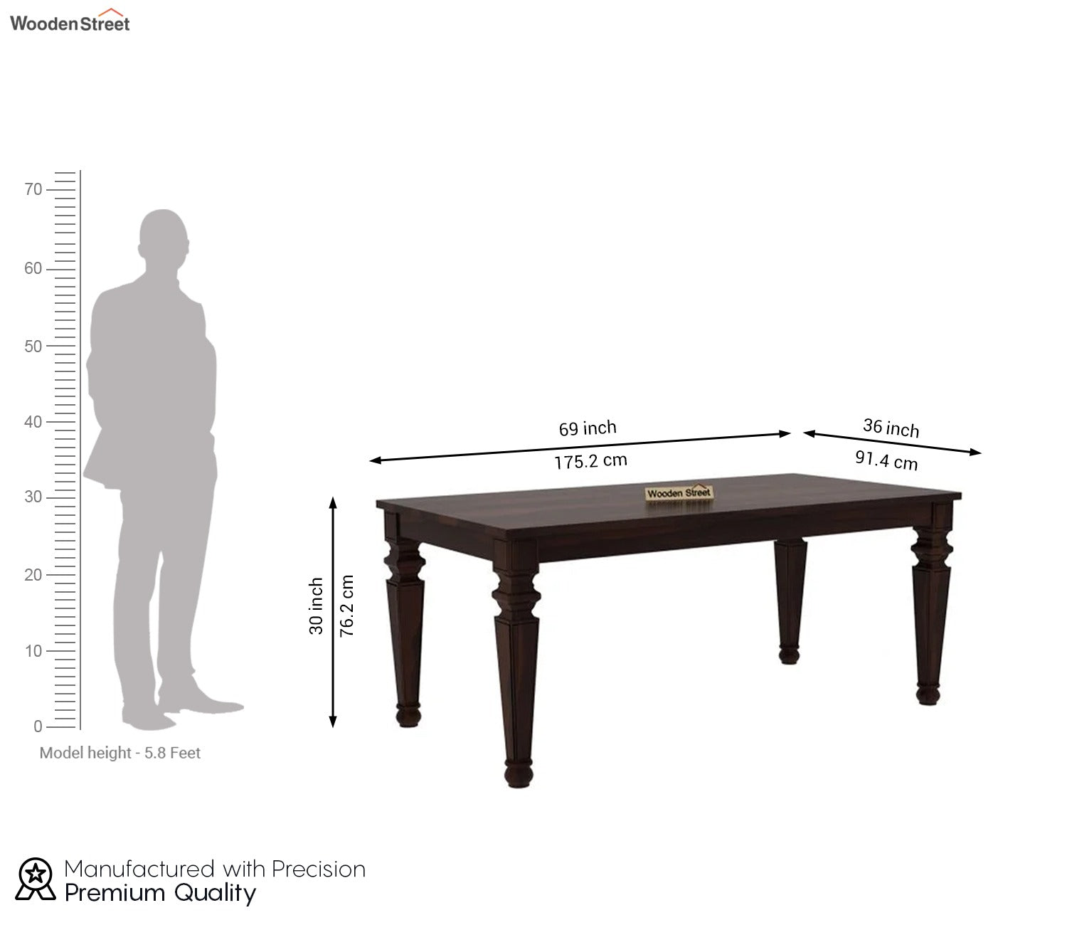 Ariana 6 Seater Dining Table (Walnut Finish)