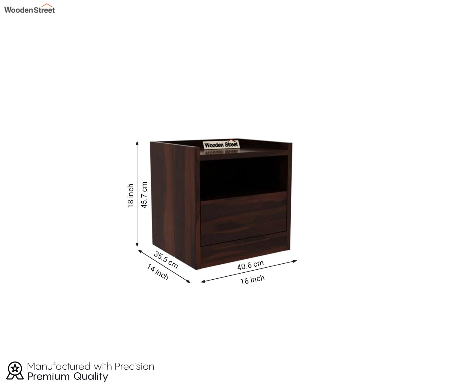 Venice Sheesham Wood Bedside Table With Storage (Walnut Finish)