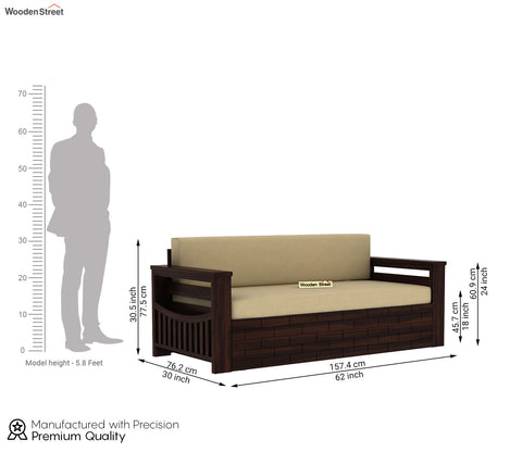 Sereta Sheesham Wood Sofa Cum Bed (Queen Size, Walnut Finish)