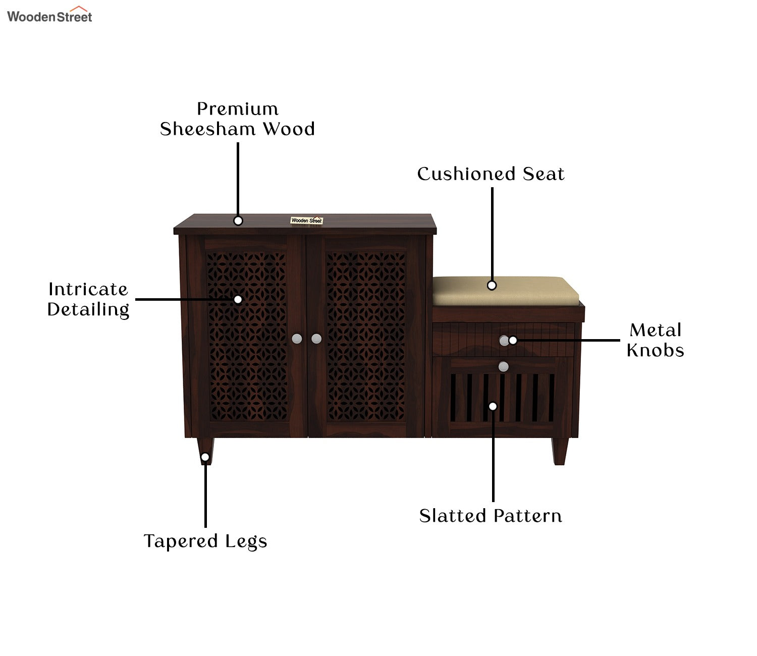 Hopkin Shoe Rack with Seat and Storage Drawers (Walnut Finish)