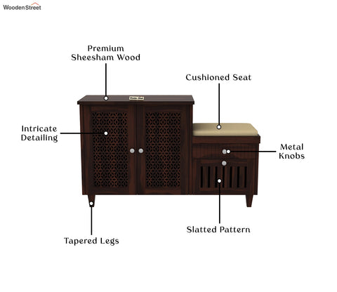 Hopkin Shoe Rack with Seat and Storage Drawers (Walnut Finish)