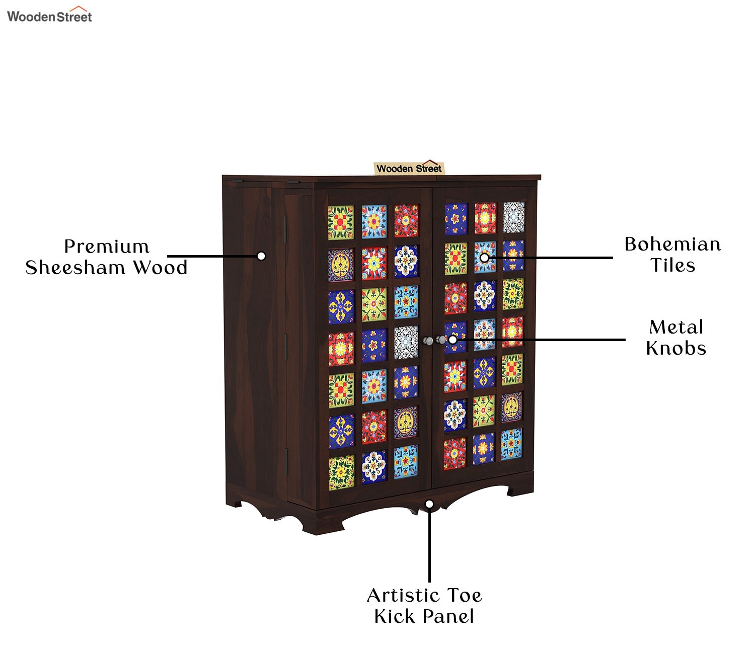 Boho Bar Cabinet (Walnut Finish)