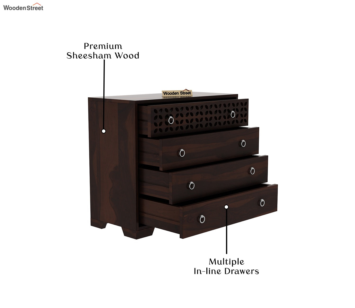Alexus 4-Drawer Wooden Chest Of Drawers (Walnut Finish)