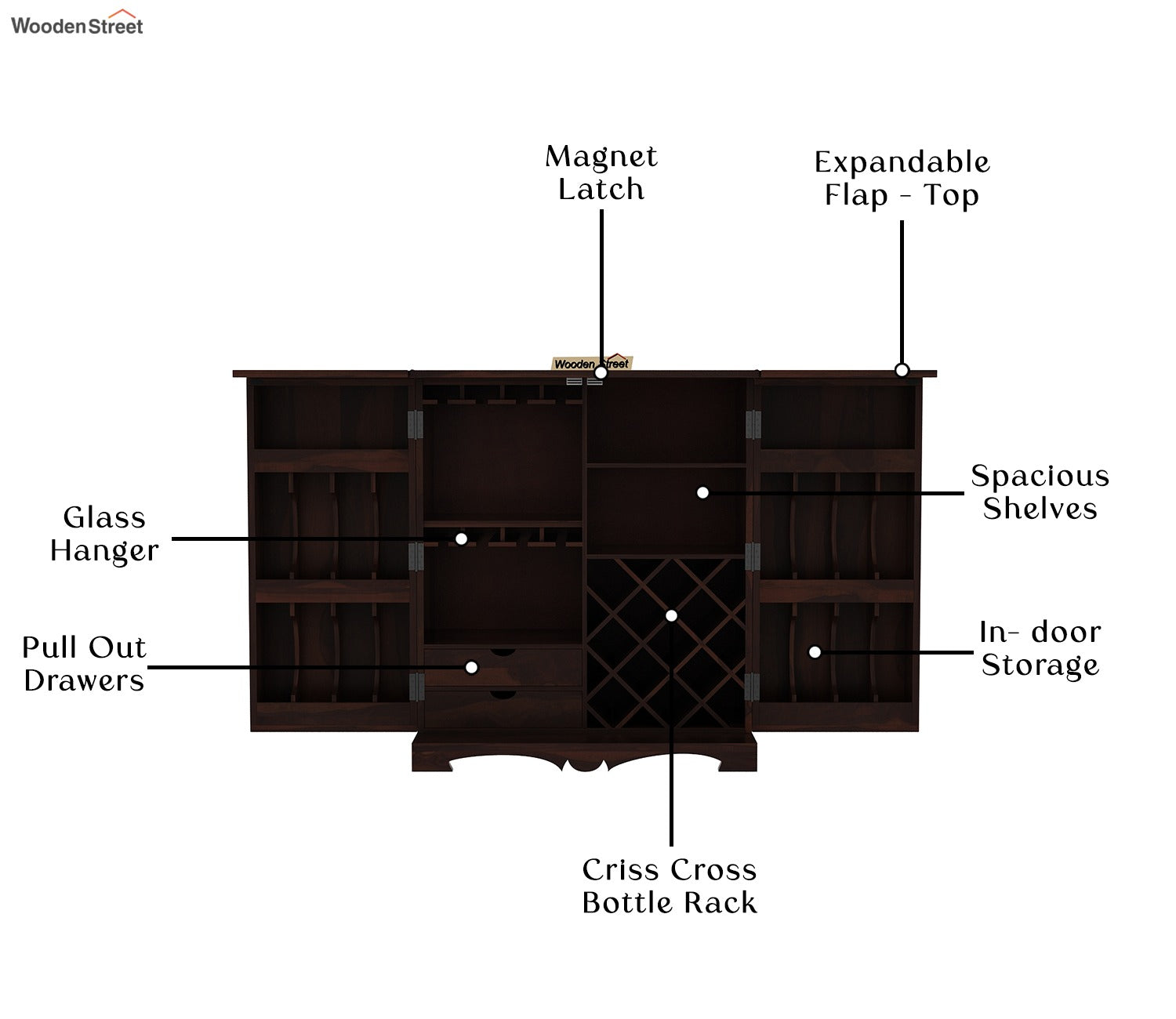 Boho Bar Cabinet (Walnut Finish)