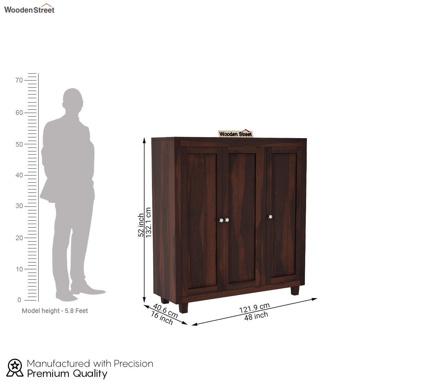 Ruben Sheesham Wood Shoe Cabinet With 32 Pair Capacity (Walnut Finish)