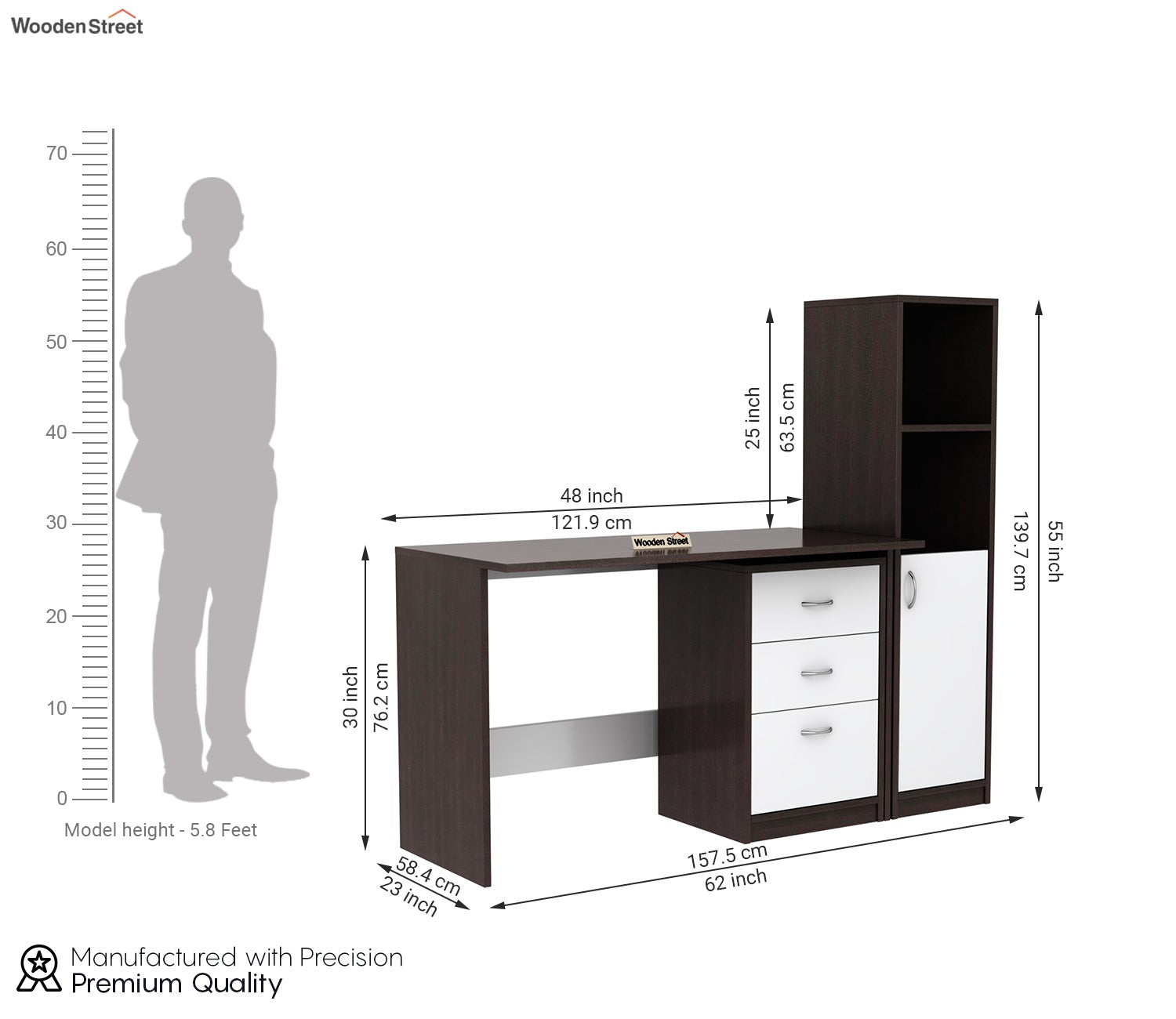 Calisto Engineered Wood Study Table (Flowery Wenge Frosty White)