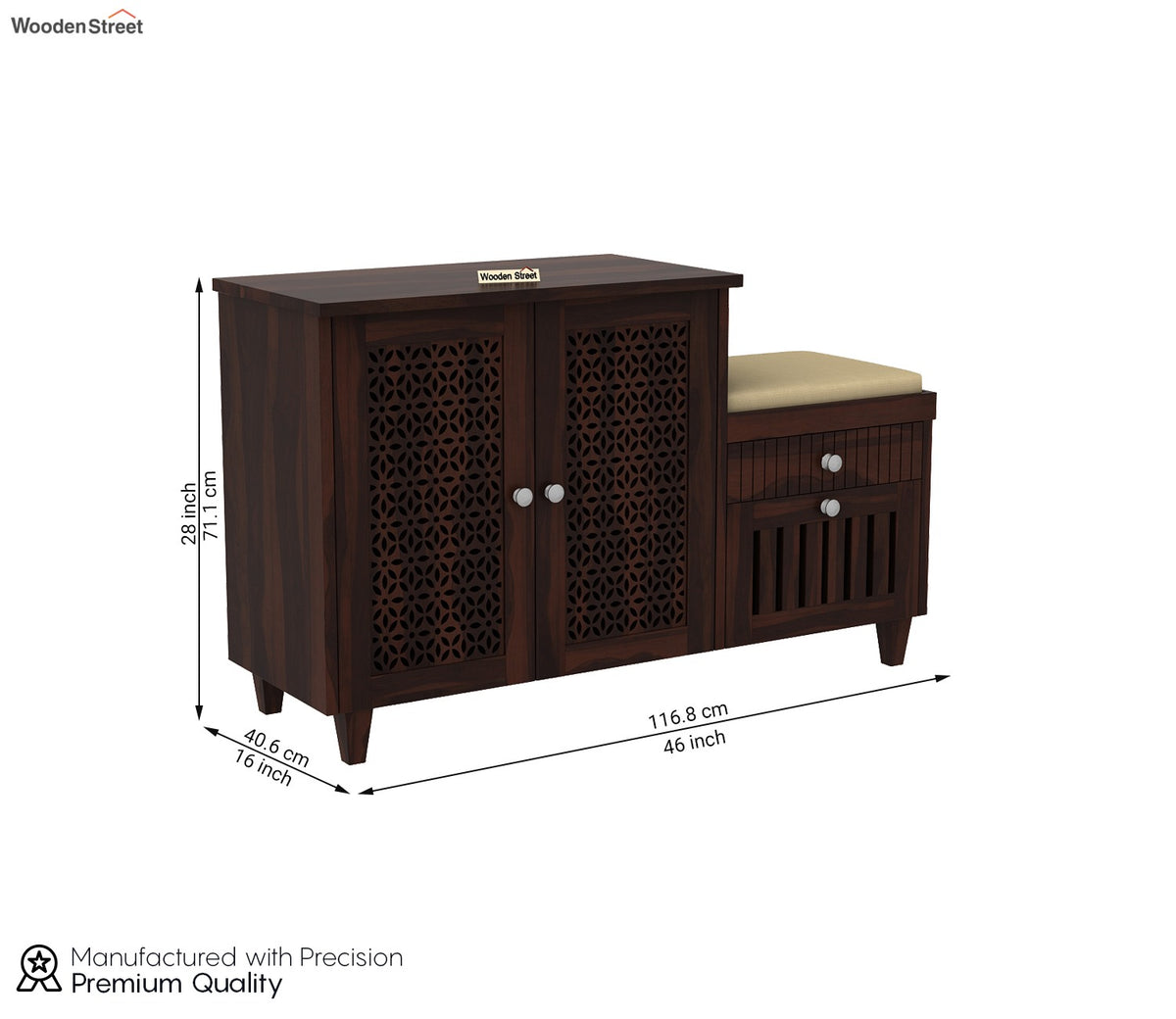 Hopkin Shoe Rack with Seat and Storage Drawers (Walnut Finish)