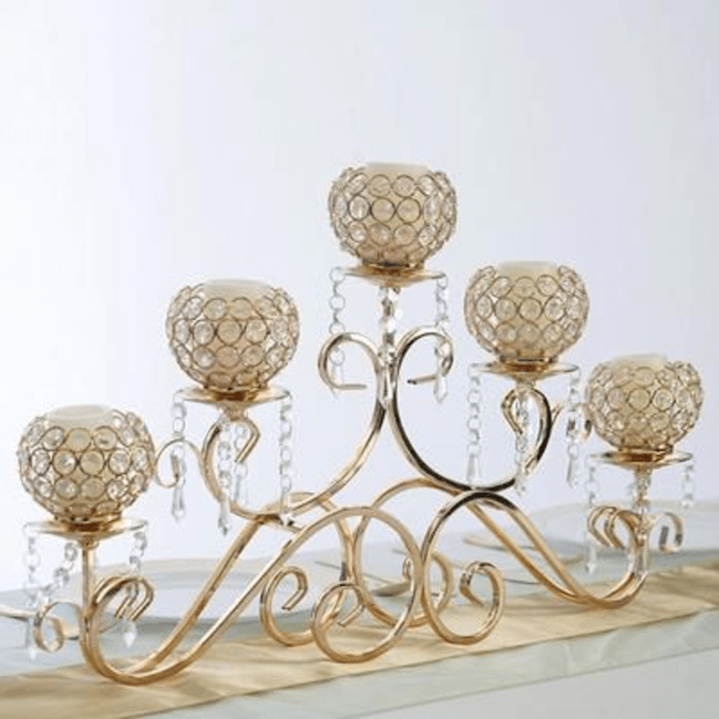 Trueliving Fancy Golden Glass Candle Holder 20 CM
