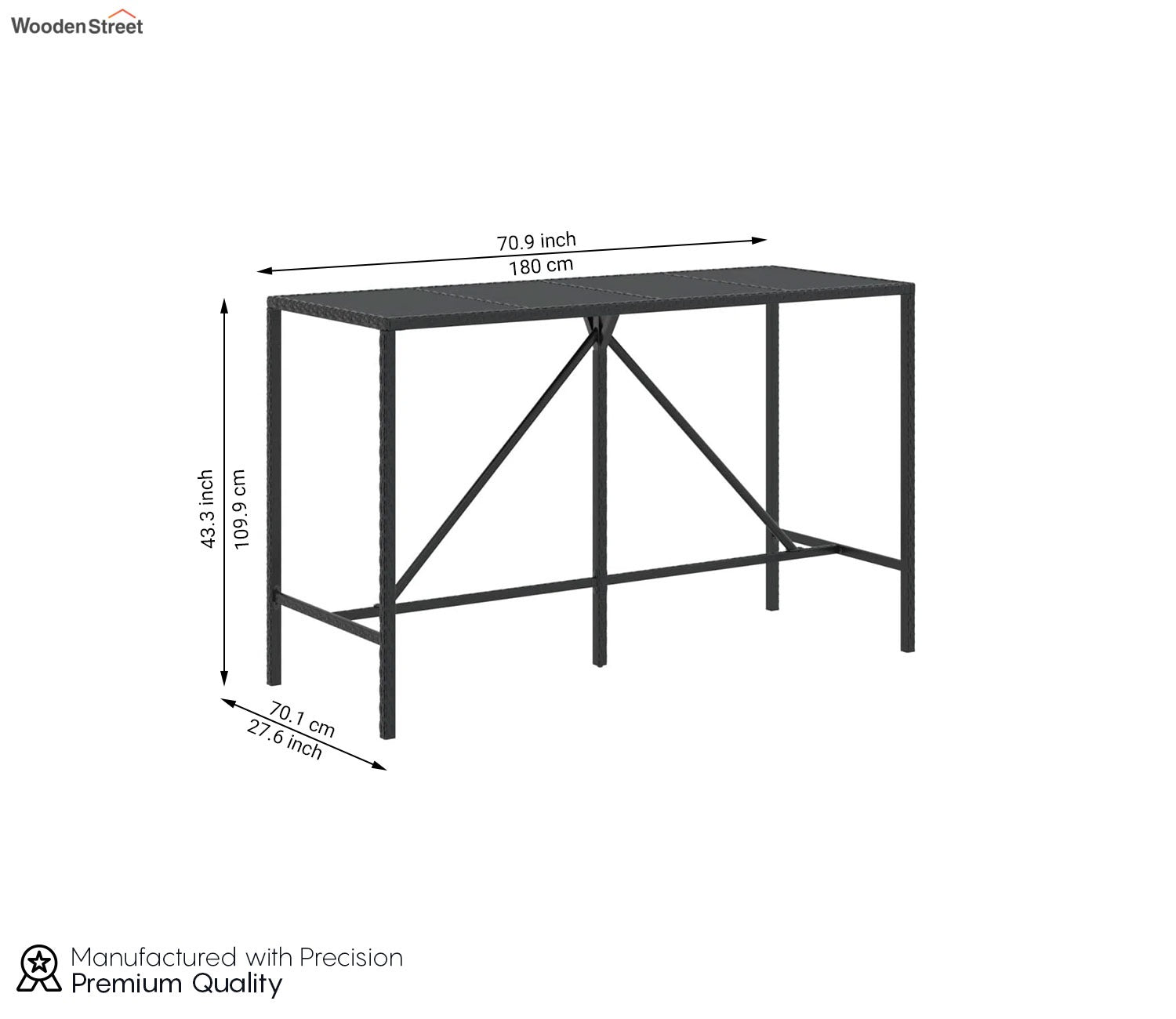 Black Rattan And Wicker 6 Seater Outdoor Bar Set With Off White Cushions