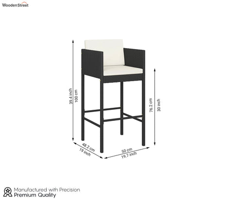 Black Rattan And Wicker 6 Seater Outdoor Bar Set With Off White Cushions