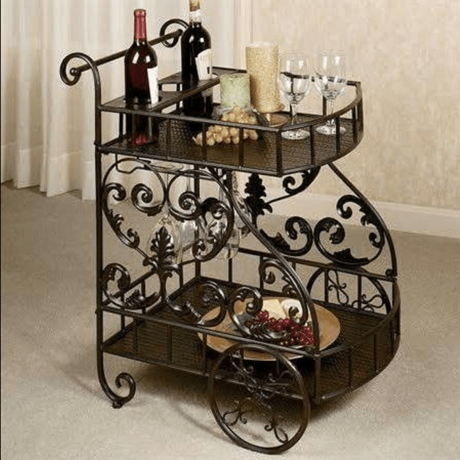 Trueliving Designer Metal Black Bar Trolley 62.5D x 42.5W x 82.5H Centimeters