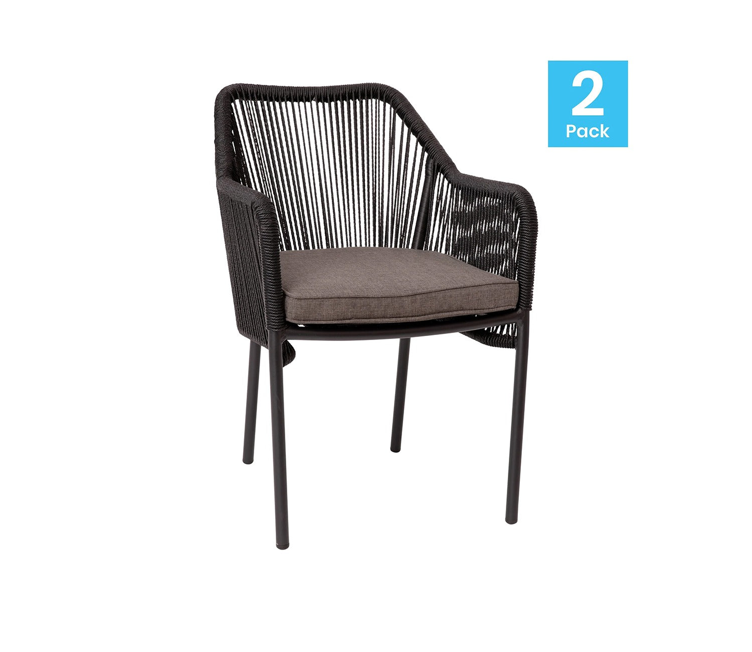 Black Rope 2 Seater Chair Set And Brown Cushions