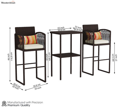 Dark Brown Rattan And Wicker Outdoor Bar Set With Cream Cushions
